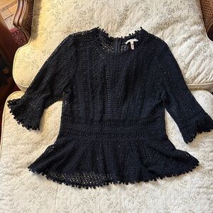 Rebecca Taylor Open Black Crochet Blouse
